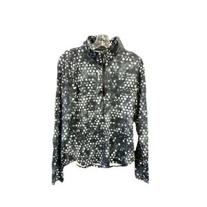 Reebok‎ Athletic Popover Size L Black Polka Dot 1/4 Zip Track Jacket Stretch